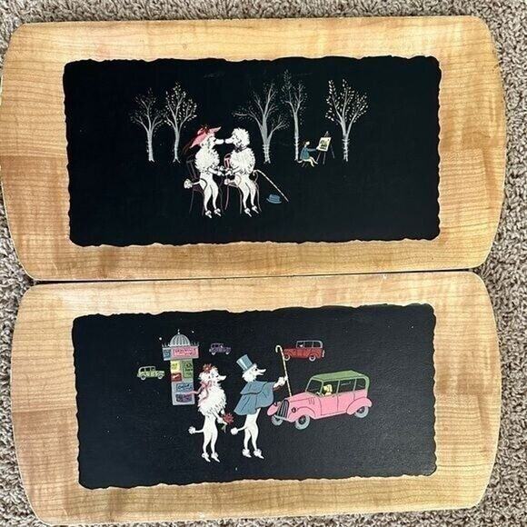 Vintage 1952 Pair of Kentley Buffet Trays Fifi Pepe Poodles Romance Cafe Michel - Picture 1 of 5